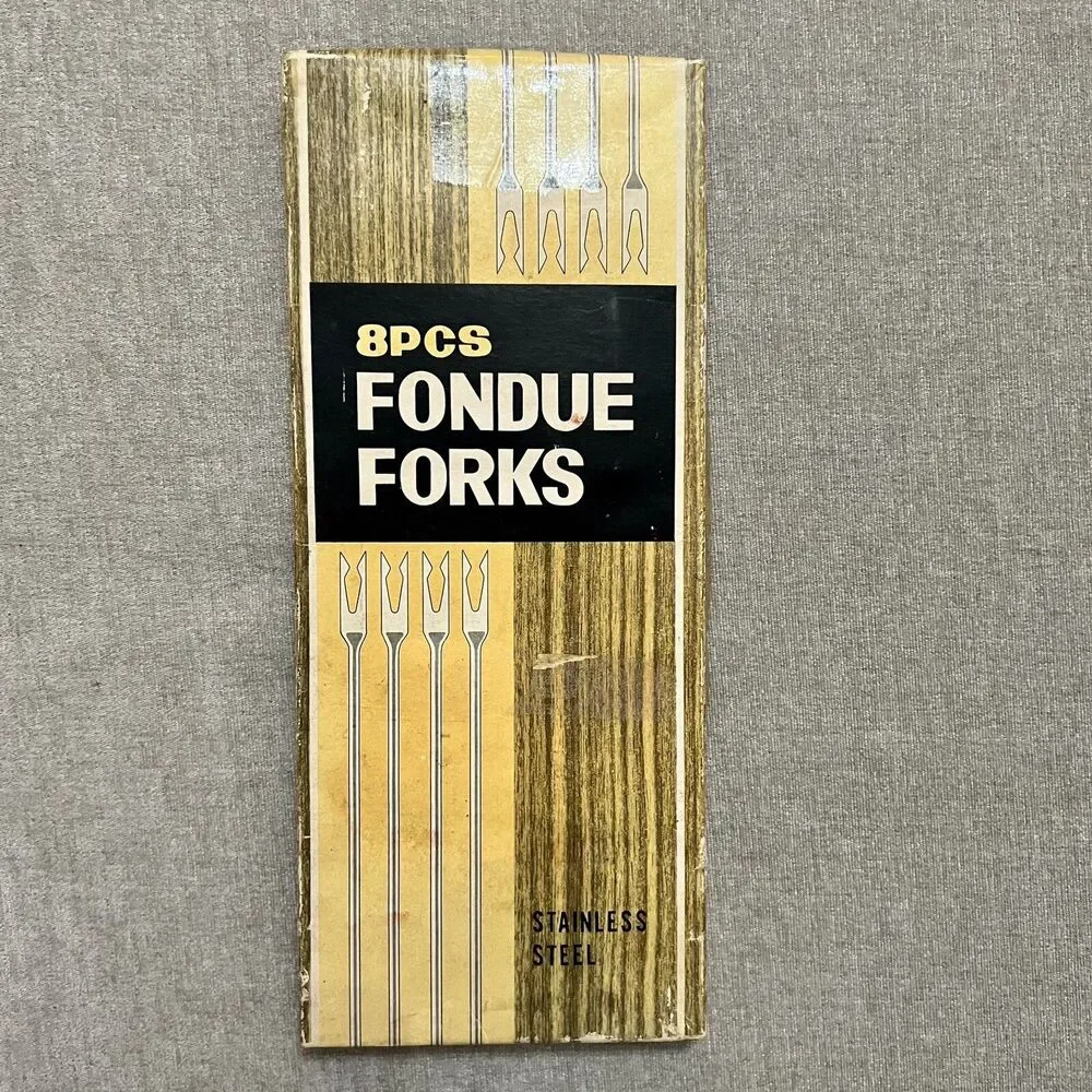 VTG MCM Teak Handle Stainless Fondue Forks Original Box 11 Pcs Made In Japan EXC